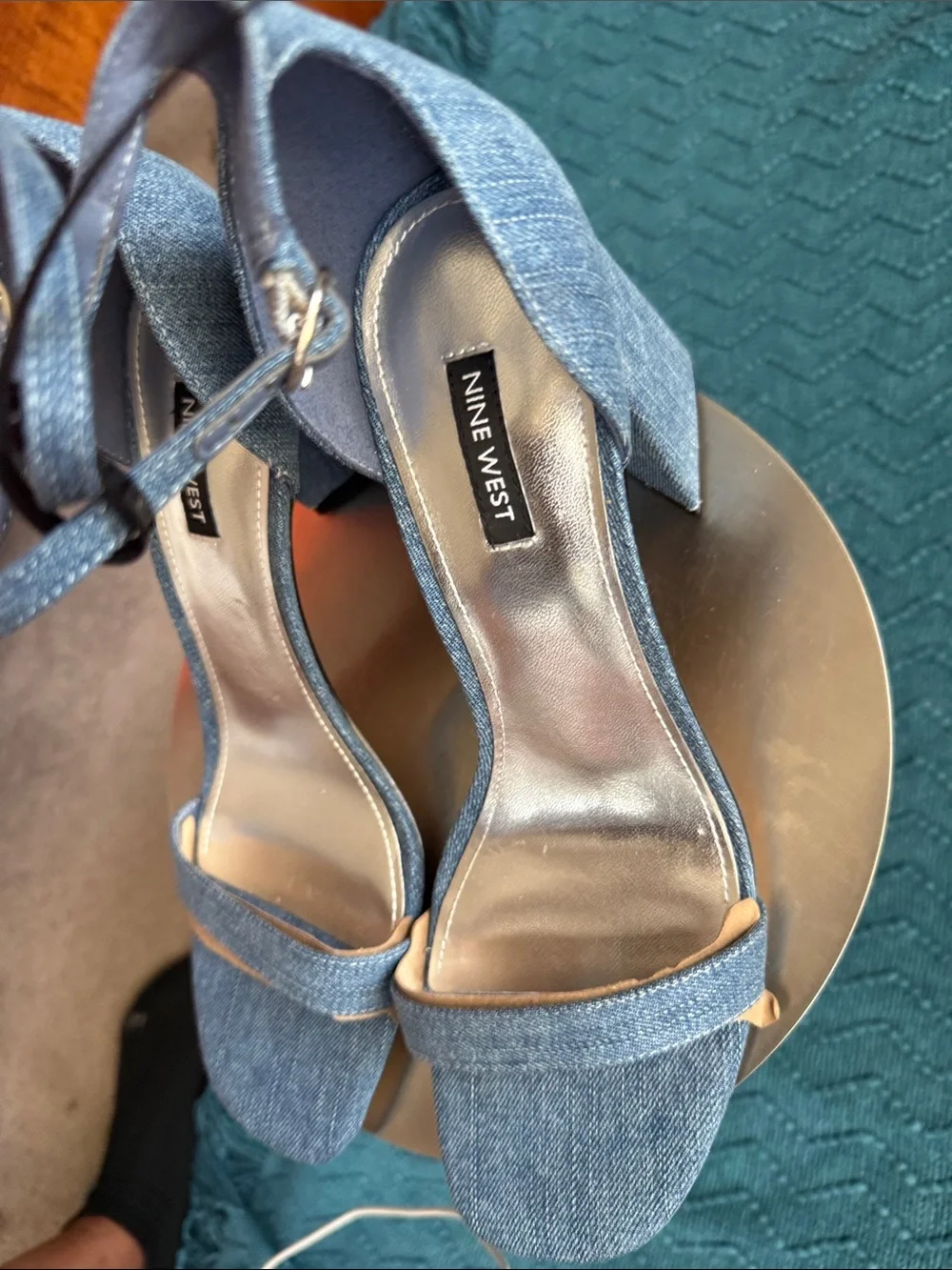 NWOT Nine West Denim Blue Ankle-Strap Heeled Sandals